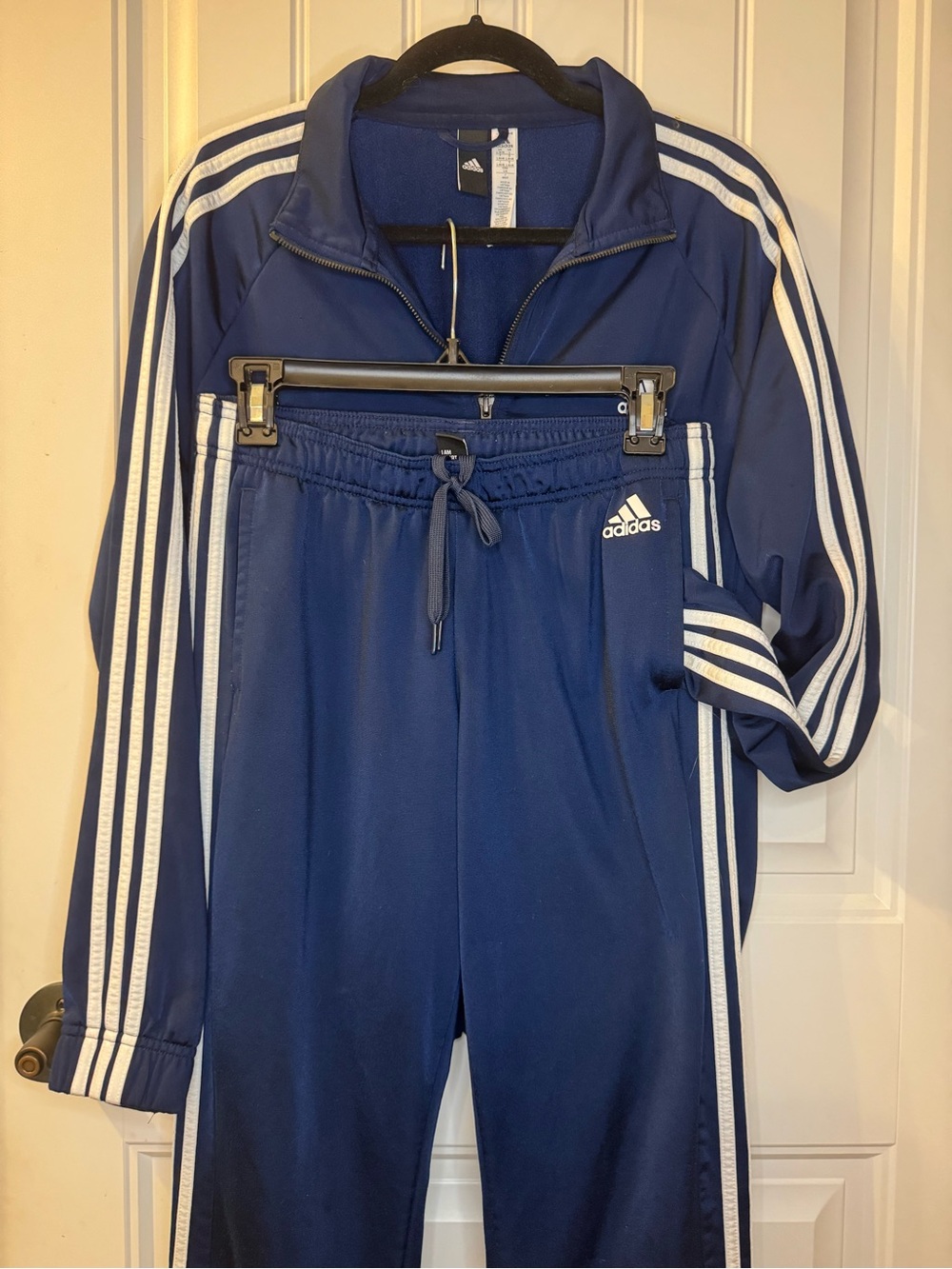 Adidas Navy 3-Stripe Tracksuit Set Quarter Zip Jacket + Pants Women’s L UK 16-18